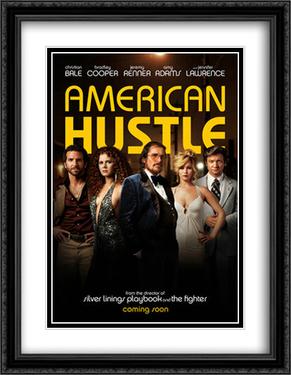 American Hustle 28x36 Black Ornate Wood Framed Movie Poster with Double Matting