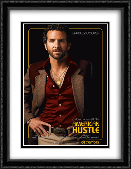 American Hustle 28x36 Black Ornate Wood Framed Movie Poster with Double Matting