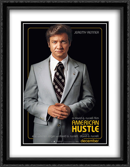 American Hustle 28x36 Black Ornate Wood Framed Movie Poster with Double Matting