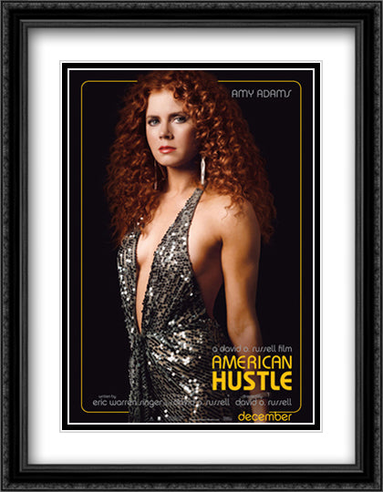 American Hustle 28x36 Black Ornate Wood Framed Movie Poster with Double Matting