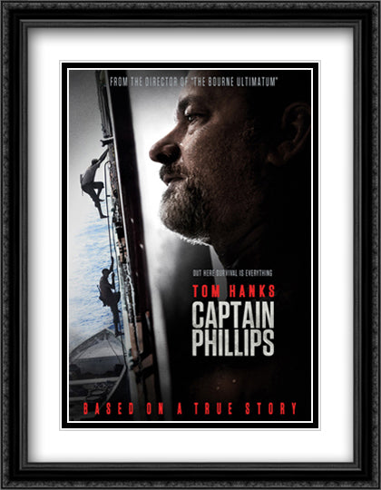 Captain Phillips 28x36 Black Ornate Wood Framed Movie Poster with Double Matting