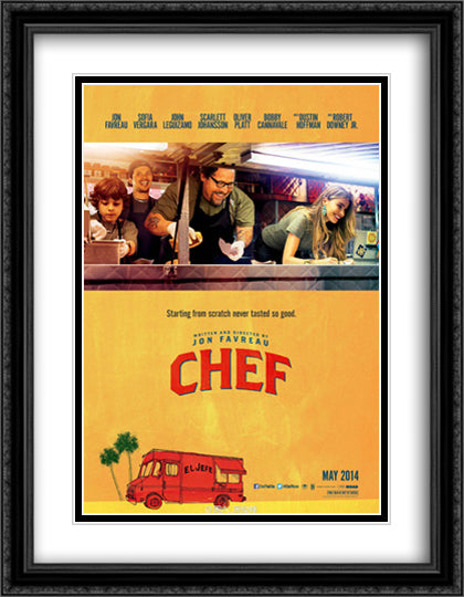 Chef 28x36 Black Ornate Wood Framed Movie Poster with Double Matting