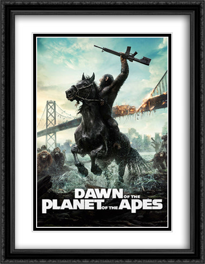 Dawn of The Planet of The Apes 28x36 Black Ornate Wood Framed Movie Poster with Double Matting