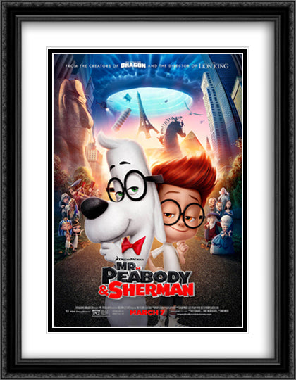 Mr. Peabody & Sherman 28x36 Black Ornate Wood Framed Movie Poster with Double Matting