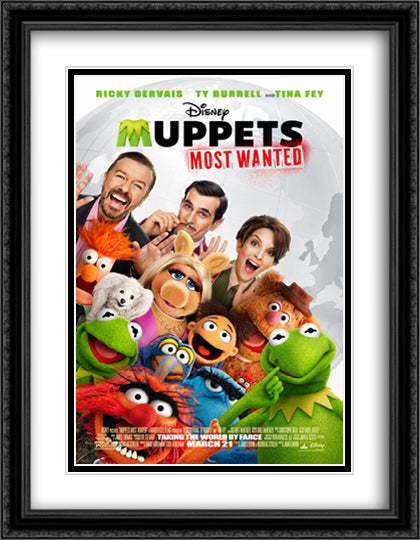 Muppets Most Wanted 28x36 Black Ornate Wood Framed Movie Poster with Double Matting