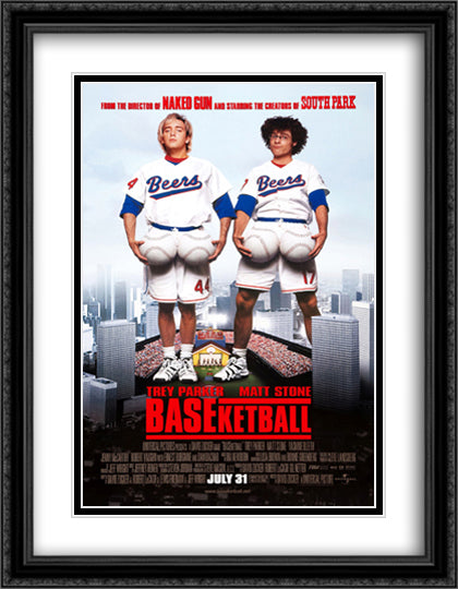 Baseketball 28x36 Black Ornate Wood Framed Movie Poster with Double Matting