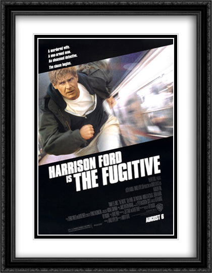 The Fugitive 28x36 Black Ornate Wood Framed Movie Poster with Double Matting