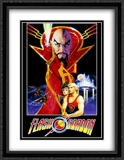 Flash Gordon 28x36 Black Ornate Wood Framed Movie Poster with Double Matting