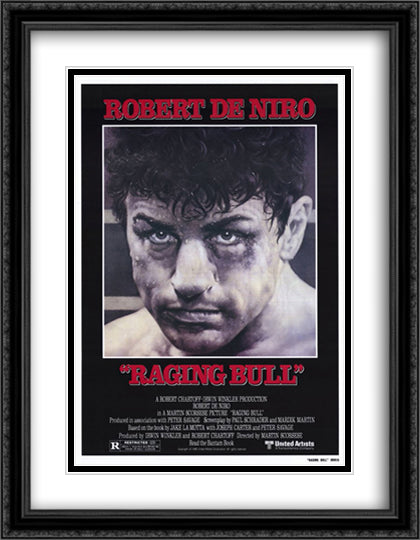 Raging Bull 28x36 Black Ornate Wood Framed Movie Poster with Double Matting