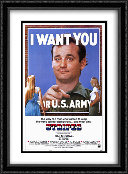 Stripes 28x38 Black Ornate Wood Framed Movie Poster with Double Matting