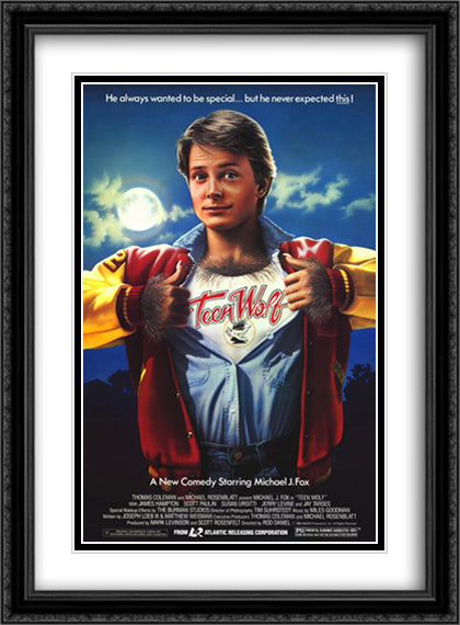 Teen Wolf 28x38 Black Ornate Wood Framed Movie Poster with Double Matting