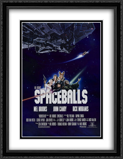 Spaceballs 28x36 Black Ornate Wood Framed Movie Poster with Double Matting