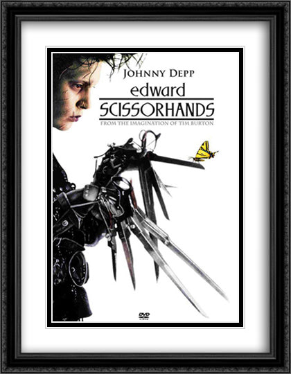 Edward Scissorhands 28x36 Black Ornate Wood Framed Movie Poster with Double Matting