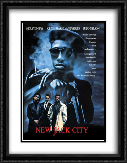 New Jack City 28x36 Black Ornate Wood Framed Movie Poster with Double Matting