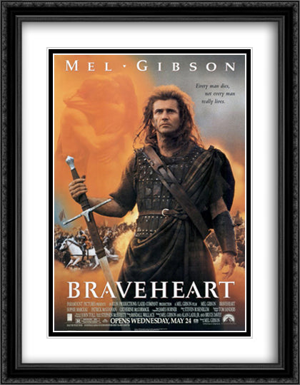 Braveheart 28x36 Black Ornate Wood Framed Movie Poster with Double Matting