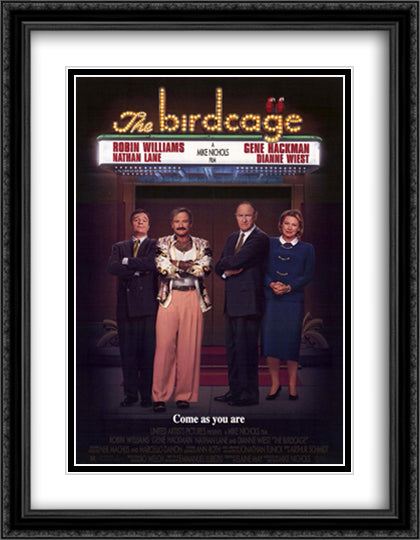 The Birdcage 28x36 Black Ornate Wood Framed Movie Poster with Double Matting