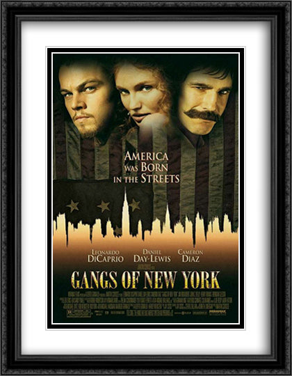 Gangs of New York 28x36 Black Ornate Wood Framed Movie Poster with Double Matting
