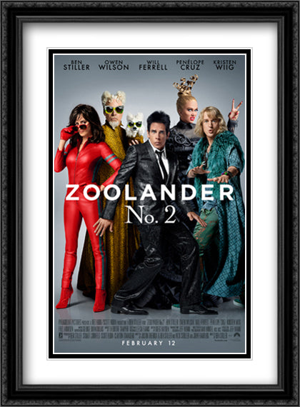 Zoolander No. 2 28x38 Black Ornate Wood Framed Movie Poster with Double Matting