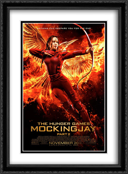 The Hunger Games Mockingjay 28x38 Black Ornate Wood Framed Movie Poster with Double Matting