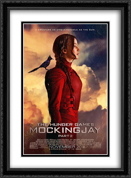 The Hunger Games Mockingjay 28x38 Black Ornate Wood Framed Movie Poster with Double Matting
