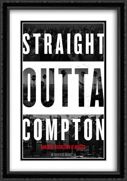 Straight Outta Compton 28x40 Black Ornate Wood Framed Movie Poster with Double Matting