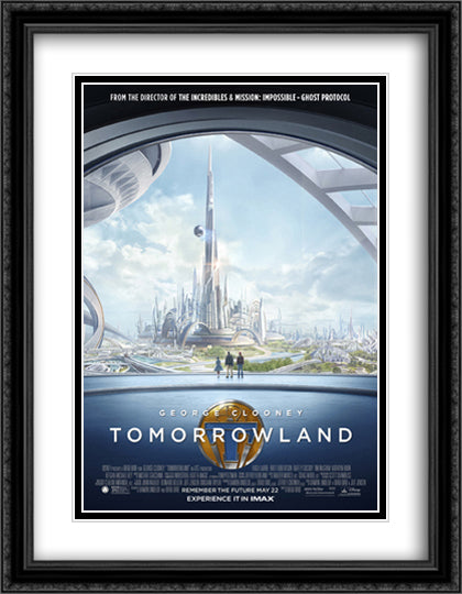 Tomorrowland 28x36 Black Ornate Wood Framed Movie Poster with Double Matting