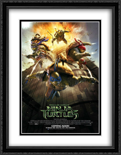 Teenage Mutant Ninja Turtles 28x36 Black Ornate Wood Framed Movie Poster with Double Matting