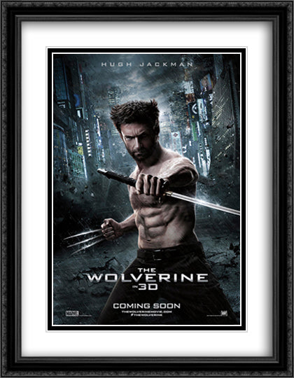 The Wolverine 28x36 Black Ornate Wood Framed Movie Poster with Double Matting