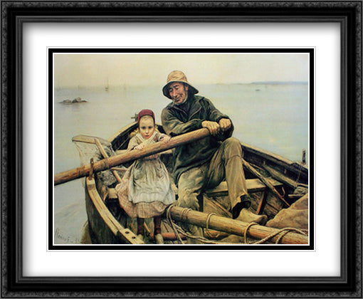 The Helping Hand, 1881 34x28 Black Ornate Wood Framed Art Print Poster with Double Matting by Renouf, Emile