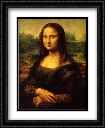 Mona Lisa, c.1507 28x34 Black Ornate Wood Framed Art Print Poster with Double Matting by da Vinci, Leonardo