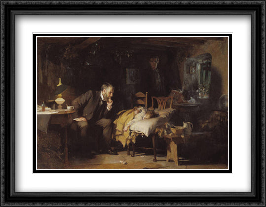 The Doctor 34x27 Black Ornate Wood Framed Art Print Poster with Double Matting by Fildes, Sir Samuel Luke