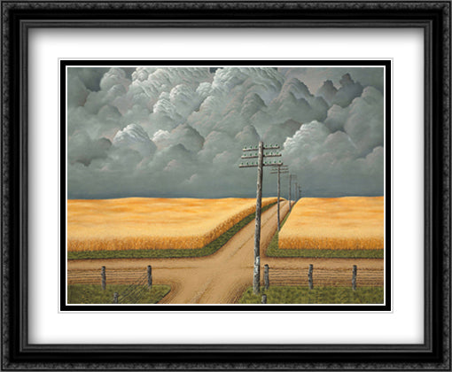 Gray and Gold 36x28 Black Ornate Wood Framed Art Print Poster with Double Matting by Cox, John Rogers