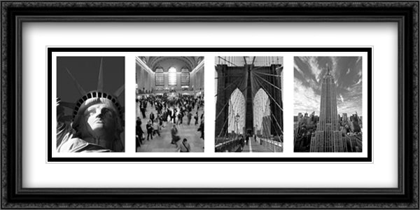 Manhattan Montage 40x16 Black Ornate Wood Framed Art Print Poster with Double Matting