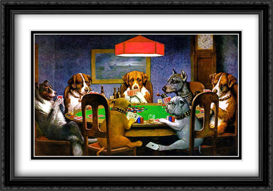 A Friend in Need / Dogs Playing Poker 40x28 Black Ornate Wood Framed Art Print Poster with Double Matting by Coolidge, Cassius Marcellus