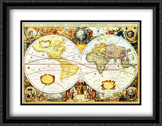 Old World Map 40x28 Black Ornate Wood Framed Art Print Poster with Double Matting