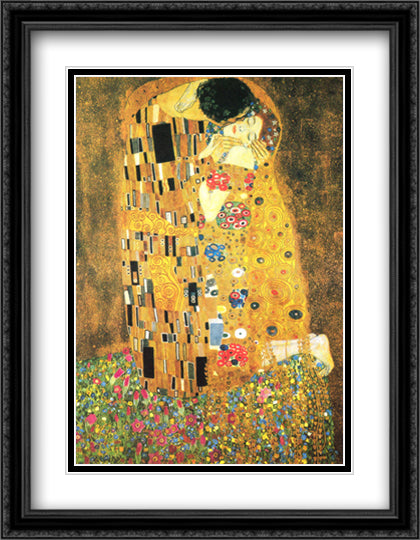 The Kiss 28x40 Black Ornate Wood Framed Art Print Poster with Double Matting by Klimt, Gustav