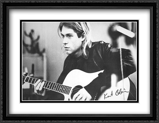 Kurt Cobain (Guitar) 36x28 Black Ornate Wood Framed Art Print Poster with Double Matting