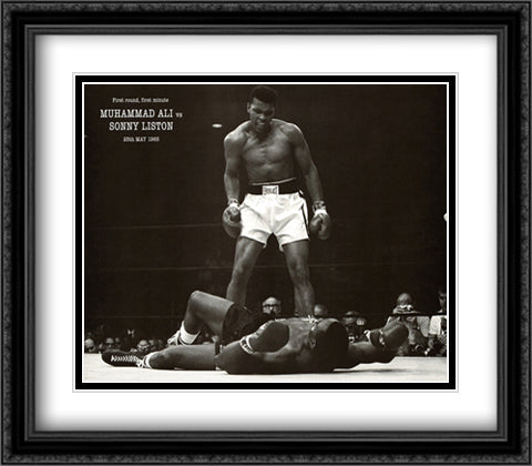 Muhammad Ali - 1965 1st Round Knockout Against Sonny Liston 32x28 Black Ornate Wood Framed Art Print Poster with Double Matting
