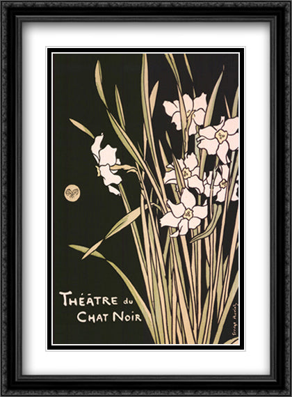 Theatre Du Chat Noir 28x40 Black Ornate Wood Framed Art Print Poster with Double Matting by Steinlen, Theophile