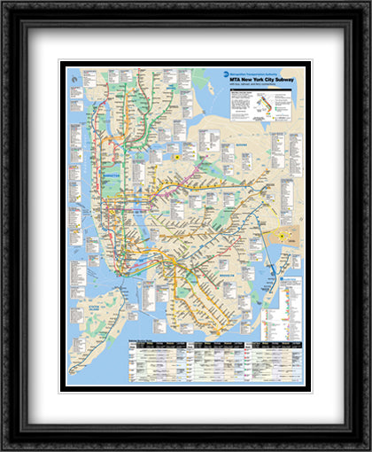 New York Subway Map 28x40 Black Ornate Wood Framed Art Print Poster with Double Matting