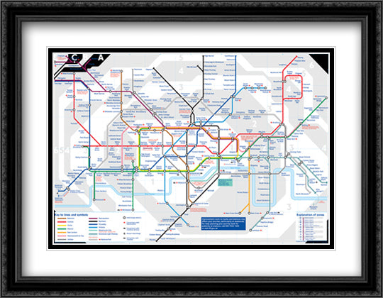 London Underground Map 40x28 Black Ornate Wood Framed Art Print Poster with Double Matting