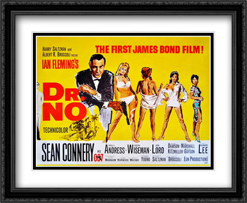James Bond Dr. No Yellow 34x28 Black Ornate Wood Framed Movie Poster with Double Matting