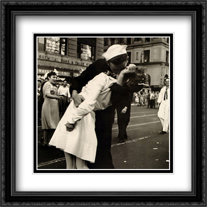 War's End Kiss 28x28 Black Ornate Wood Framed Art Print Poster with Double Matting by American History