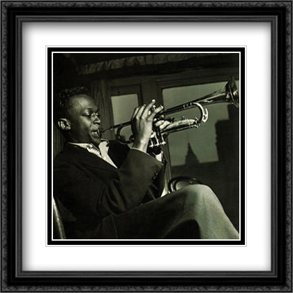 Miles Davis (New York City) 28x28 Black Ornate Wood Framed Art Print Poster with Double Matting