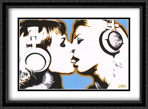 Girls Kissing 40x28 Black Ornate Wood Framed Art Print Poster with Double Matting by Steez