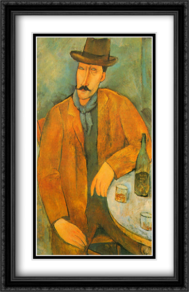 Man with a Wine Glass 26x40 Black Ornate Wood Framed Art Print Poster with Double Matting by Modigliani, Amedeo