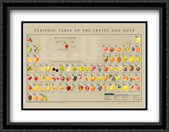 Periodic Table of Fruits and Nuts 38x27 Black Ornate Wood Framed Art Print Poster with Double Matting by Weissman, Naomi