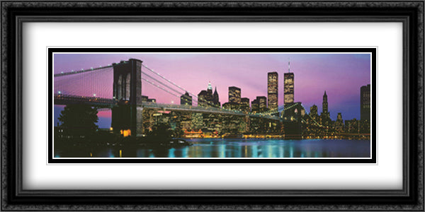 Brooklyn Bridge and New York City Skyline 40x20 Black Ornate Wood Framed Art Print Poster with Double Matting by Sisk, Richard