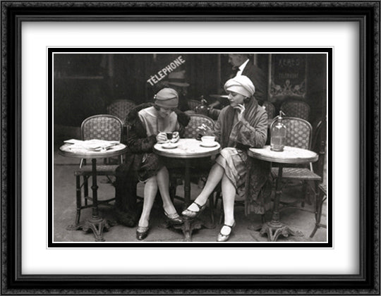 Cafe et Cigarette, Paris, 1925 36x28 Black Ornate Wood Framed Art Print Poster with Double Matting by Black & White