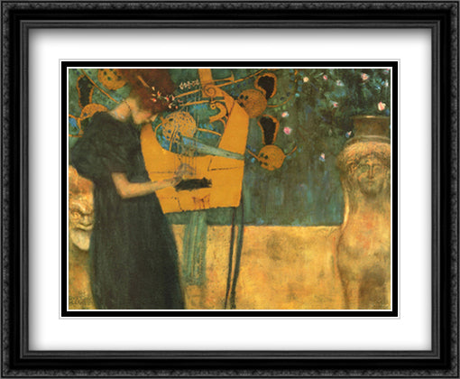 Music, c.1895 36x28 Black Ornate Wood Framed Art Print Poster with Double Matting by Klimt, Gustav